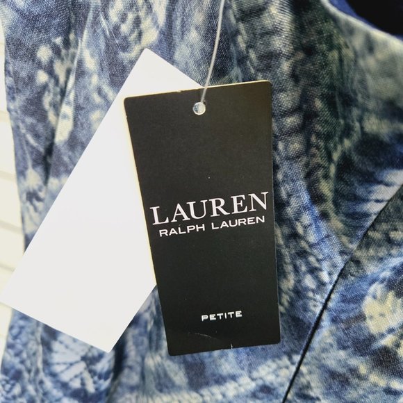 NWT LAUREN RALPH LAUREN PETITE LINEN BLUE PATCHWORK HANDKERCHIEF HEM DRESS 6P - Picture 13 of 15